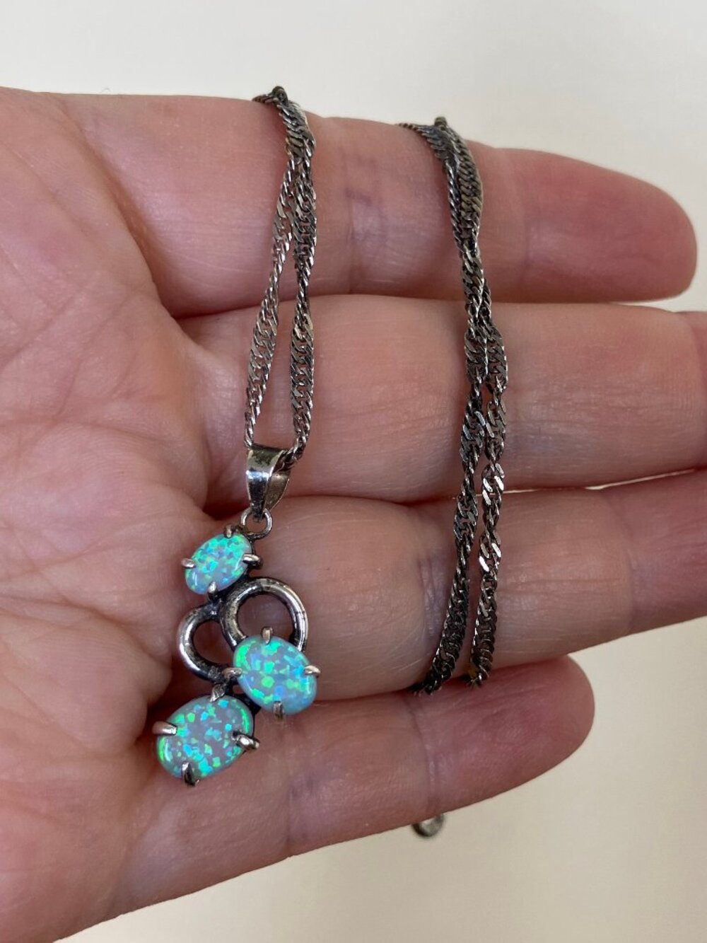 White Fire Opal 3 Stone Pendant Necklace 925 Sterling Silver